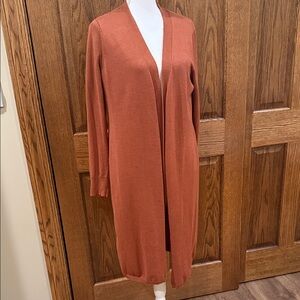 Rust Open Front Light Weight Long Cardigan M